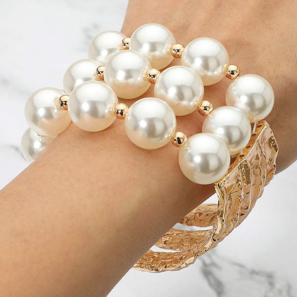 Multi Strand Pearl Bead Stretch Statement Bracelet - Madeline Love - Flyclothing LLC