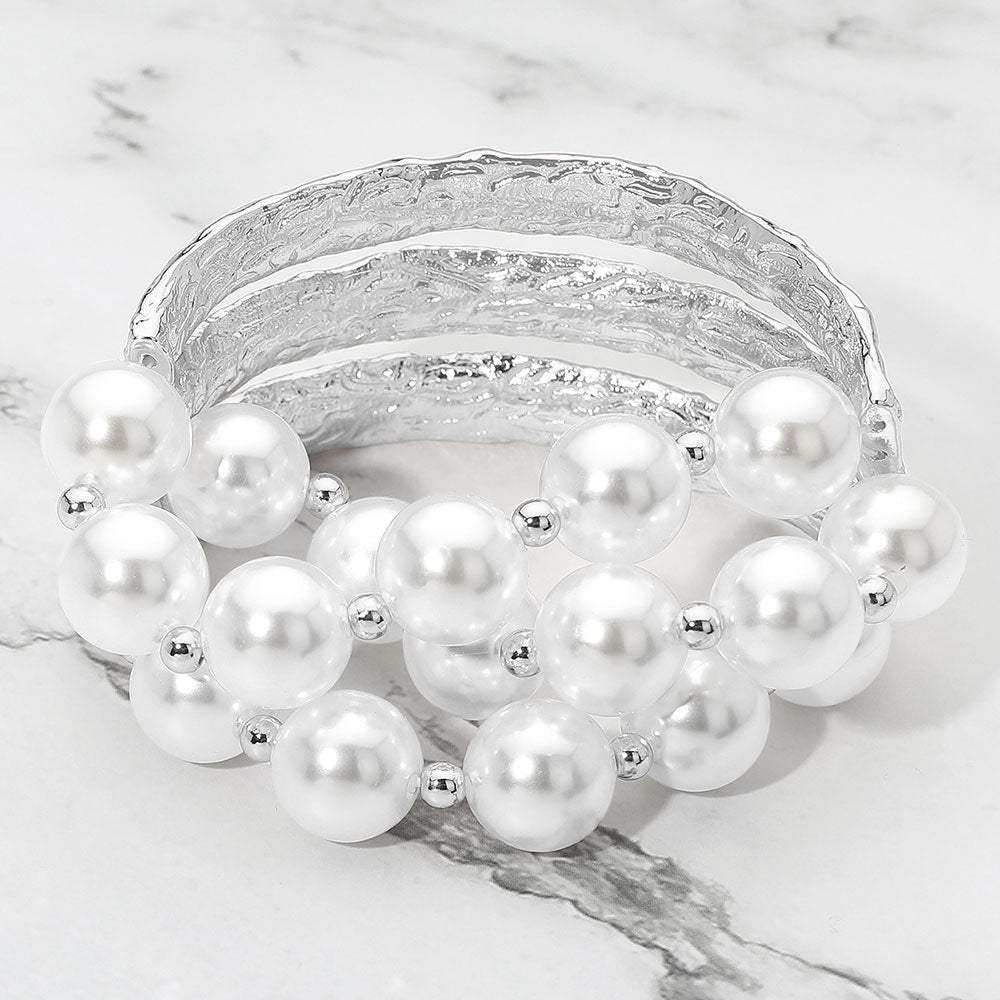 Multi Strand Pearl Bead Stretch Statement Bracelet - Madeline Love - Flyclothing LLC