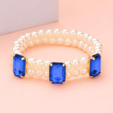 Rectangle Stone Accented Pearl Stretch Bracelet - Madeline Love - Flyclothing LLC