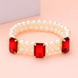 Rectangle Stone Accented Pearl Stretch Bracelet - Madeline Love - Flyclothing LLC