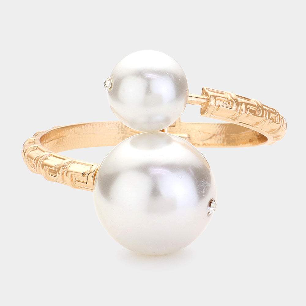 Pearl Ball Tip Hinged Bangle Bracelet - Madeline Love - Flyclothing LLC