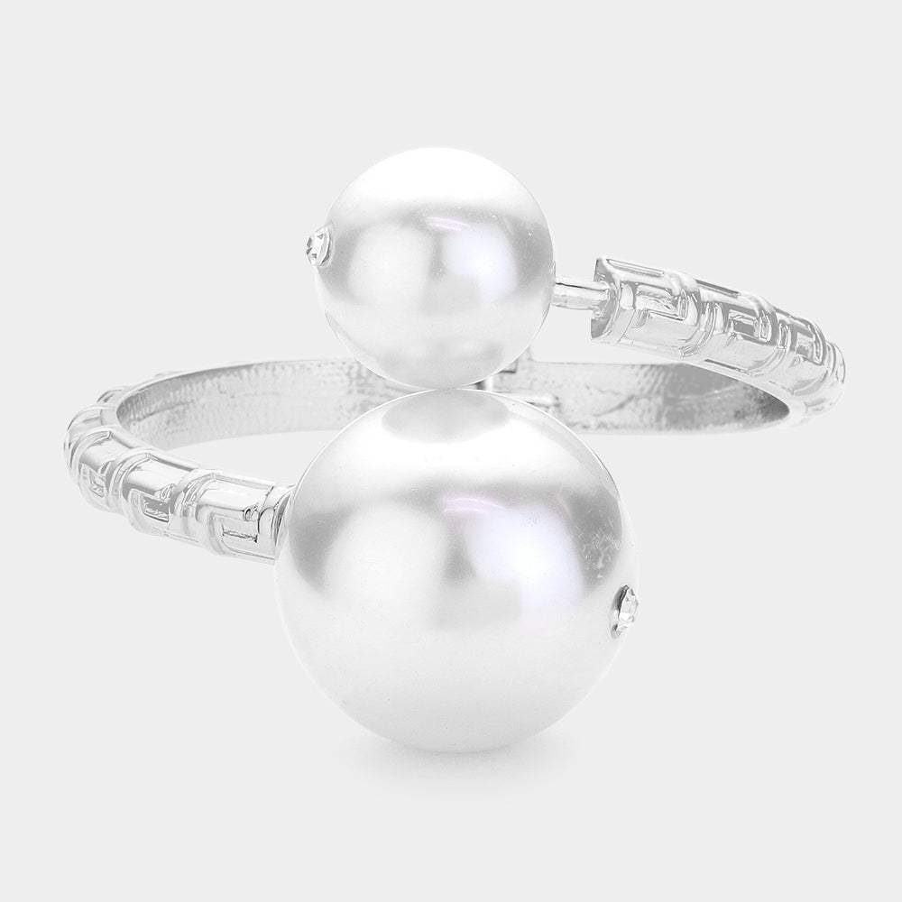 Pearl Ball Tip Hinged Bangle Bracelet - Madeline Love - Flyclothing LLC
