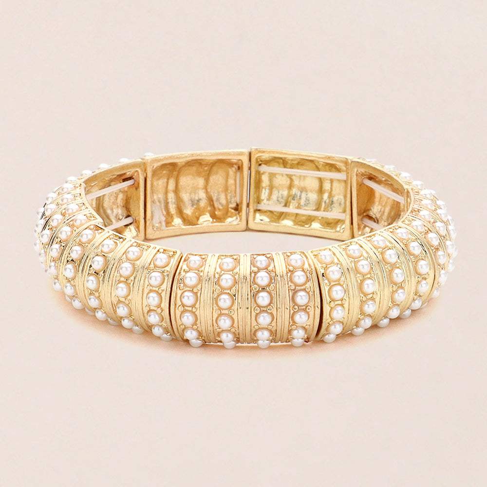 Pearl Paved Stretch Bangle Bracelet - Madeline Love - Flyclothing LLC