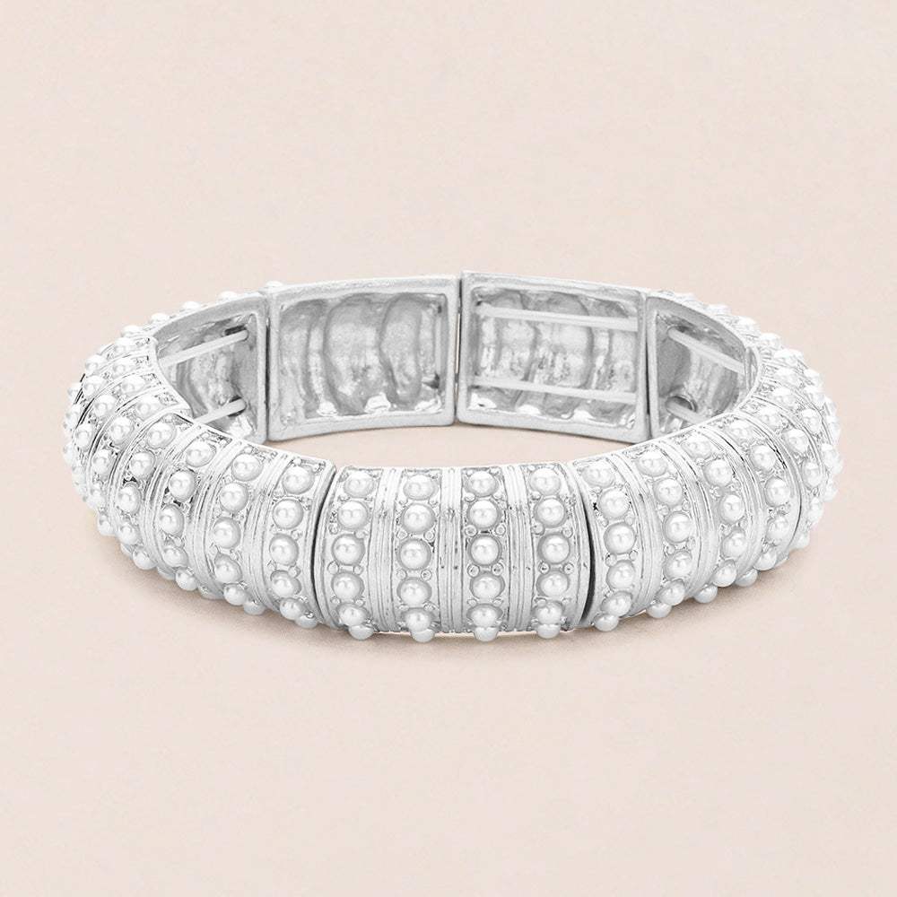 Pearl Paved Stretch Bangle Bracelet - Madeline Love - Flyclothing LLC