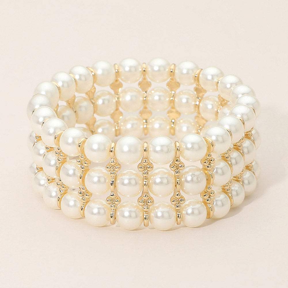 Wide Pearl Beaded Strand Stretch Bracelet - Madeline Love - Flyclothing LLC