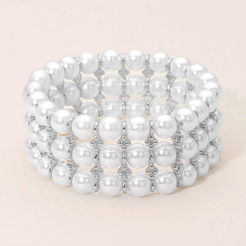 Wide Pearl Beaded Strand Stretch Bracelet - Madeline Love - Flyclothing LLC