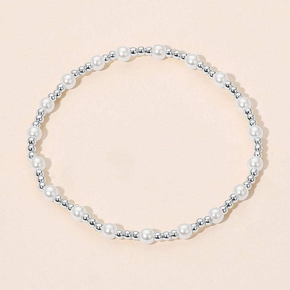Pearl Accent Stainless Steel Ball Beaded Stretch Bracelet - Madeline Love - Flyclothing LLC