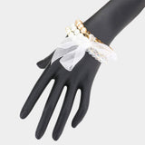 3PCS - Glass Bead Accented Pearl Stretch Bracelet - Madeline Love - Flyclothing LLC