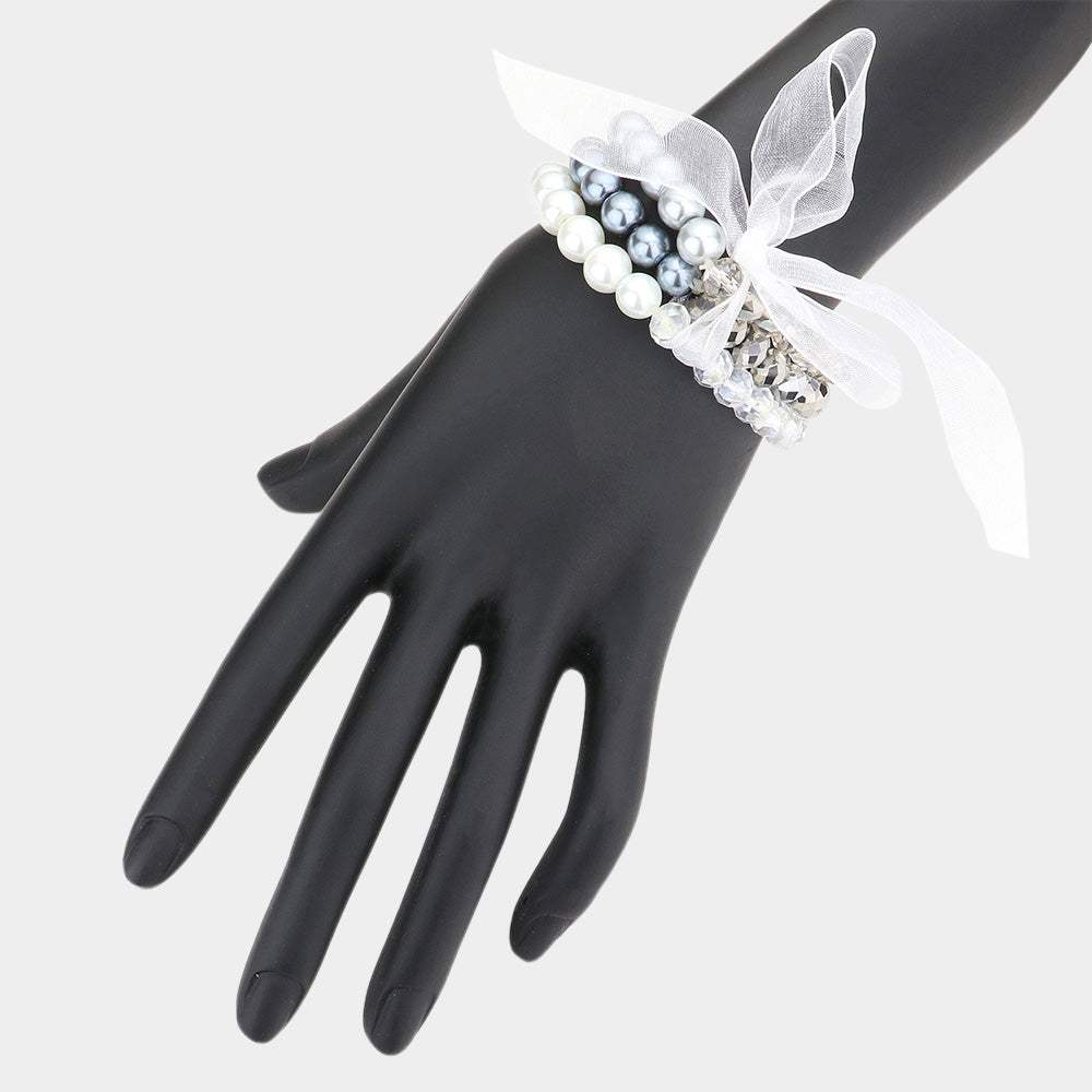 3PCS - Glass Bead Accented Pearl Stretch Bracelet - Madeline Love - Flyclothing LLC