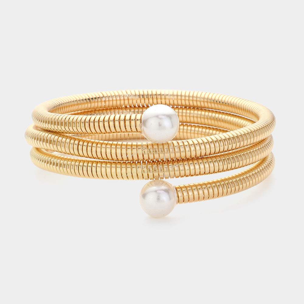 Pearl Tip Metal Coil Bracelet - Madeline Love - Flyclothing LLC