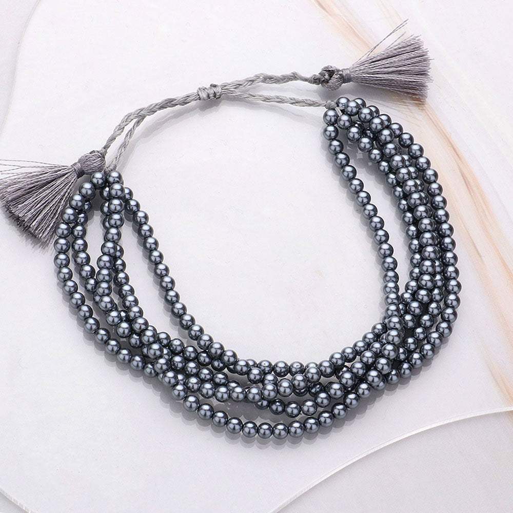 Multi Layered Pearl Beaded Cinch Pull Tie Bracelet - Madeline Love - Flyclothing LLC