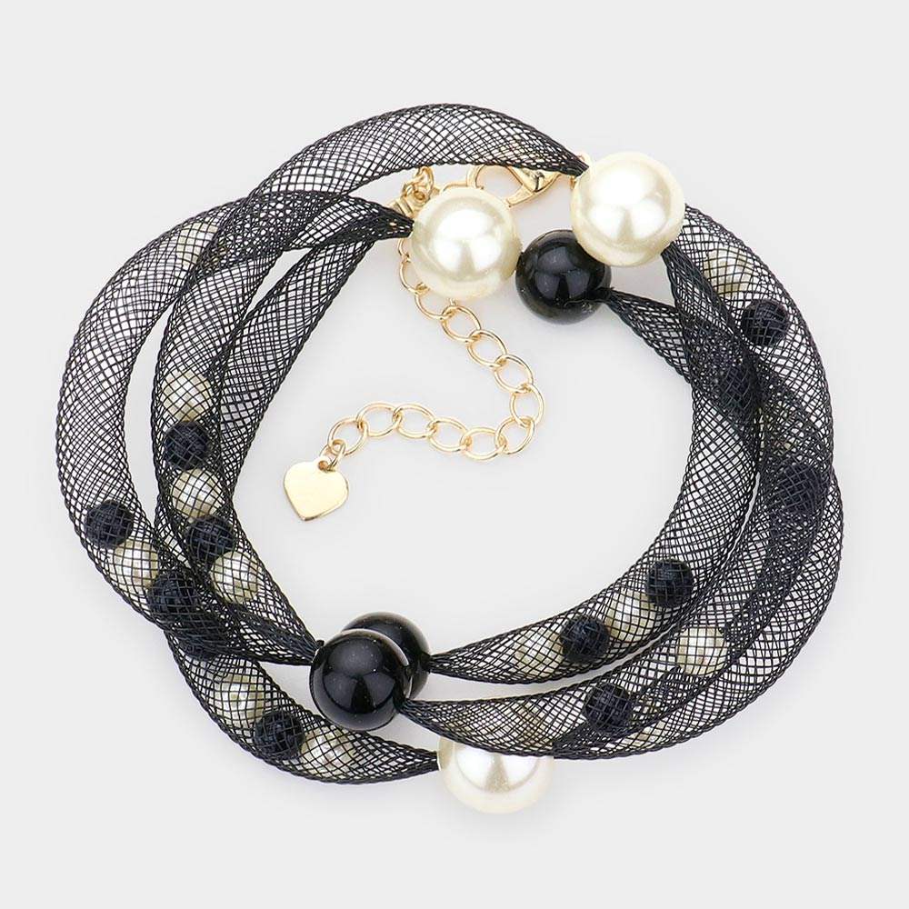 Pearl Accented Mesh Wrap Bracelet - Madeline Love - Flyclothing LLC