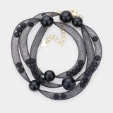 Pearl Accented Mesh Wrap Bracelet - Madeline Love - Flyclothing LLC