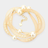Pearl Accented Mesh Wrap Bracelet - Madeline Love - Flyclothing LLC
