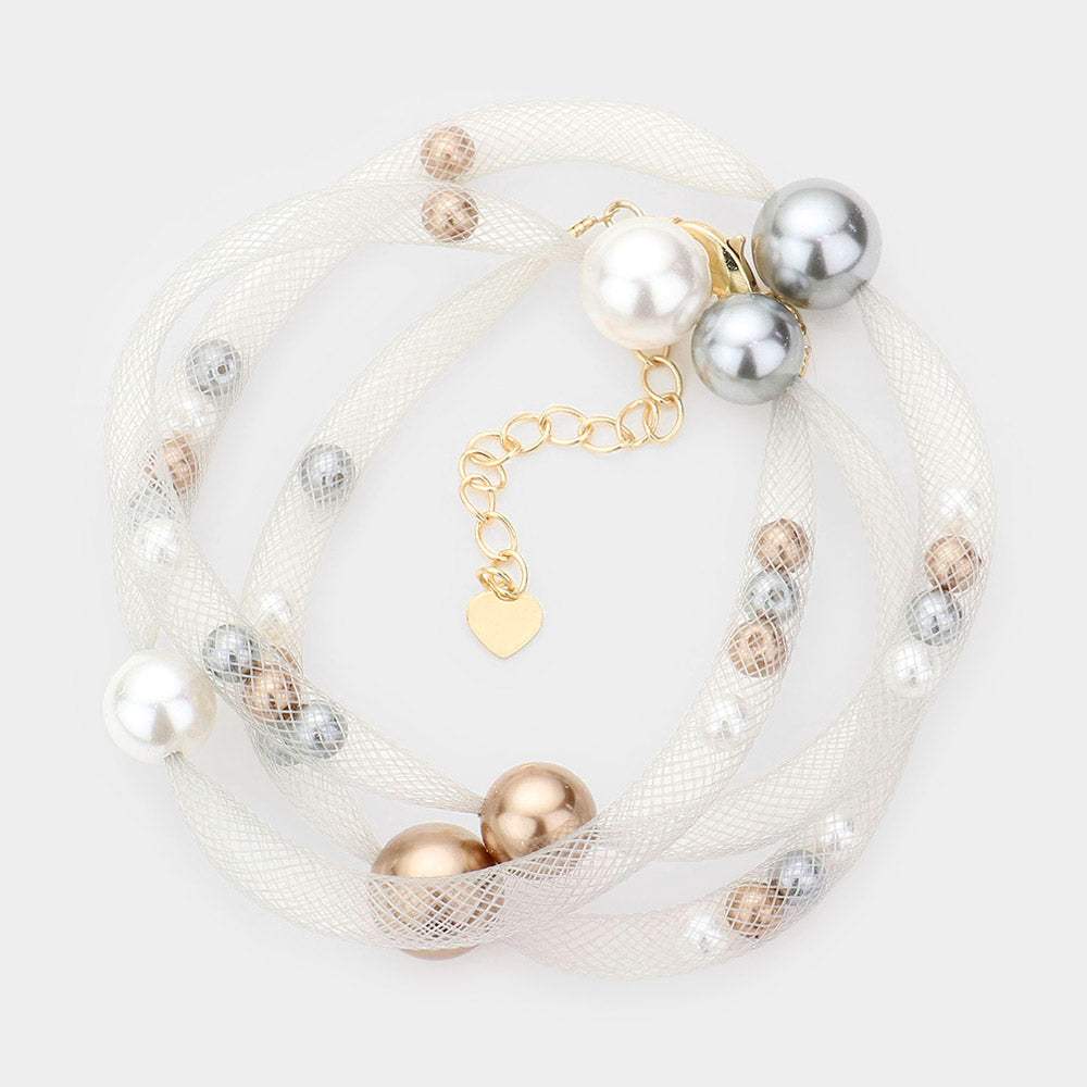 Pearl Accented Mesh Wrap Bracelet - Madeline Love - Flyclothing LLC
