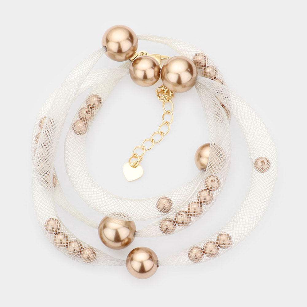 Pearl Accented Mesh Wrap Bracelet - Madeline Love - Flyclothing LLC