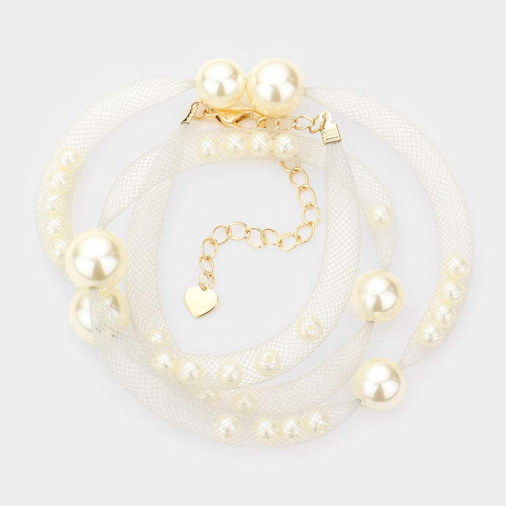 Pearl Accented Mesh Wrap Bracelet - Madeline Love - Flyclothing LLC