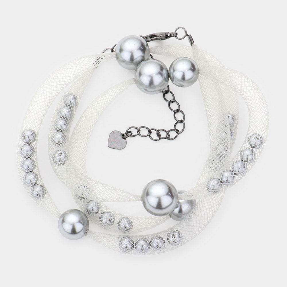 Pearl Accented Mesh Wrap Bracelet - Madeline Love - Flyclothing LLC