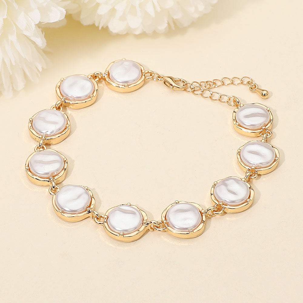 Classic Pearl Disc Cluster Link Bracelet - Madeline Love - Flyclothing LLC