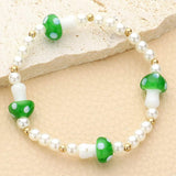 Mushroom Accented Pearl Stretch Bracelet - Madeline Love - Flyclothing LLC