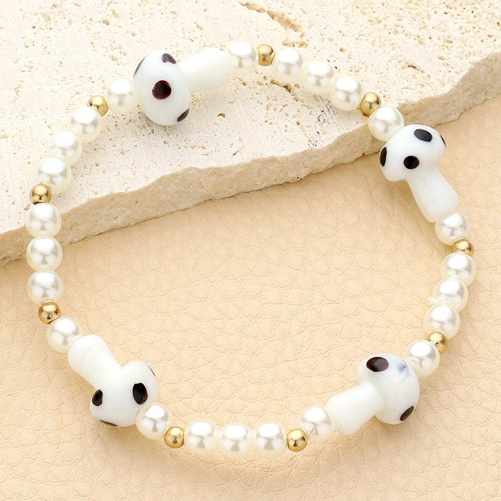Mushroom Accented Pearl Stretch Bracelet - Madeline Love - Flyclothing LLC