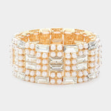 Baguette Glass Stone Pointed Pearl Embellished Stretch Bracelet - Madeline Love - Flyclothing LLC