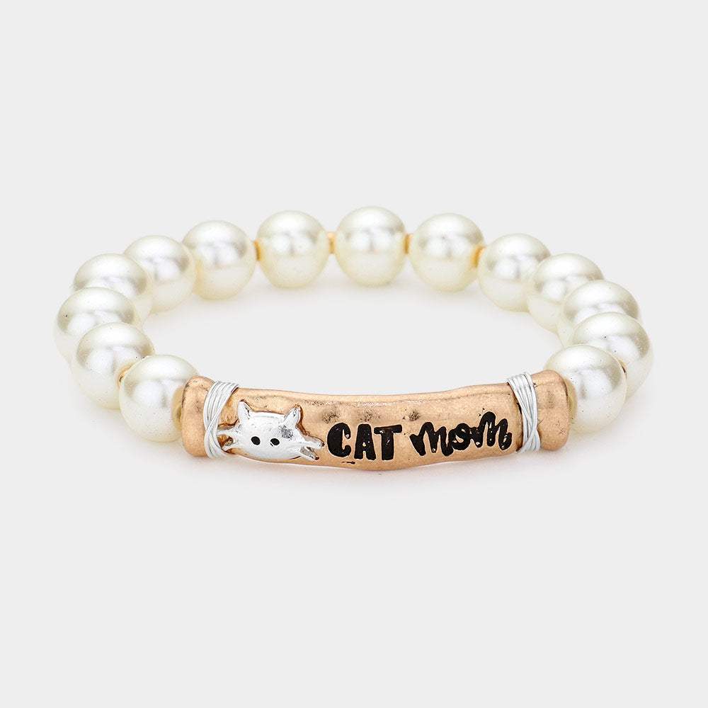CAT mom Message Pearl Stretch Bracelet - Madeline Love - Flyclothing LLC