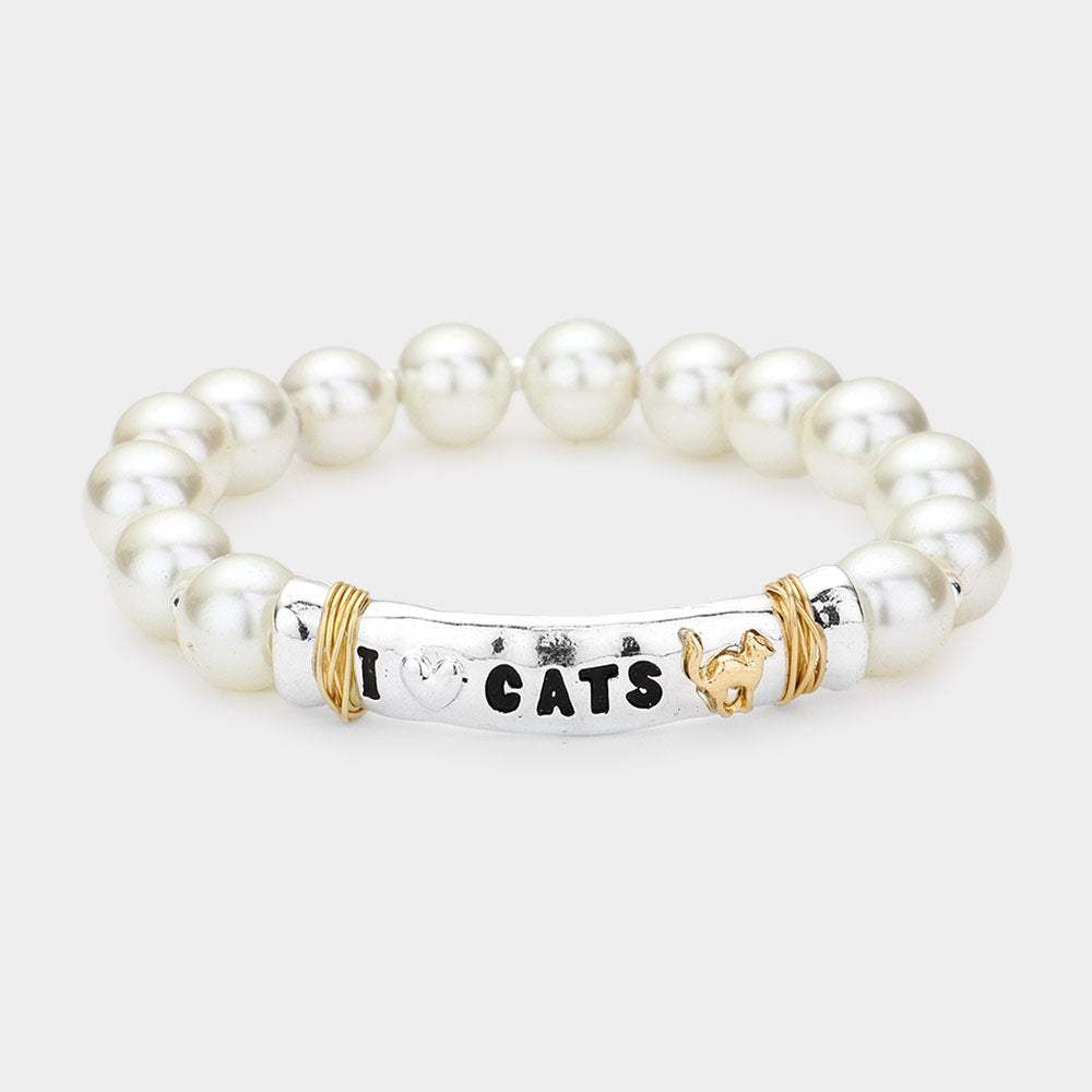 I LOVE CATS Message Pearl Stretch Bracelet - Madeline Love - Flyclothing LLC