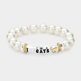 I LOVE CATS Message Pearl Stretch Bracelet - Madeline Love - Flyclothing LLC