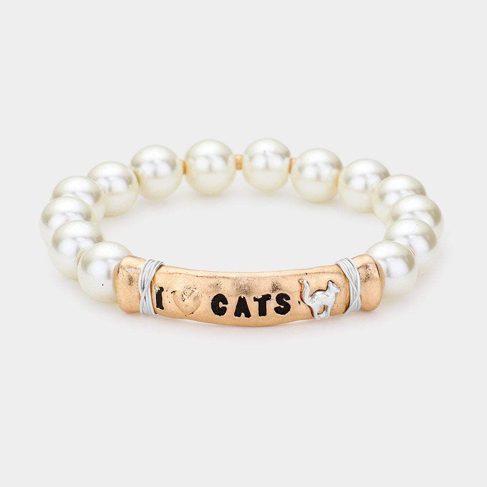 I LOVE CATS Message Pearl Stretch Bracelet - Madeline Love - Flyclothing LLC