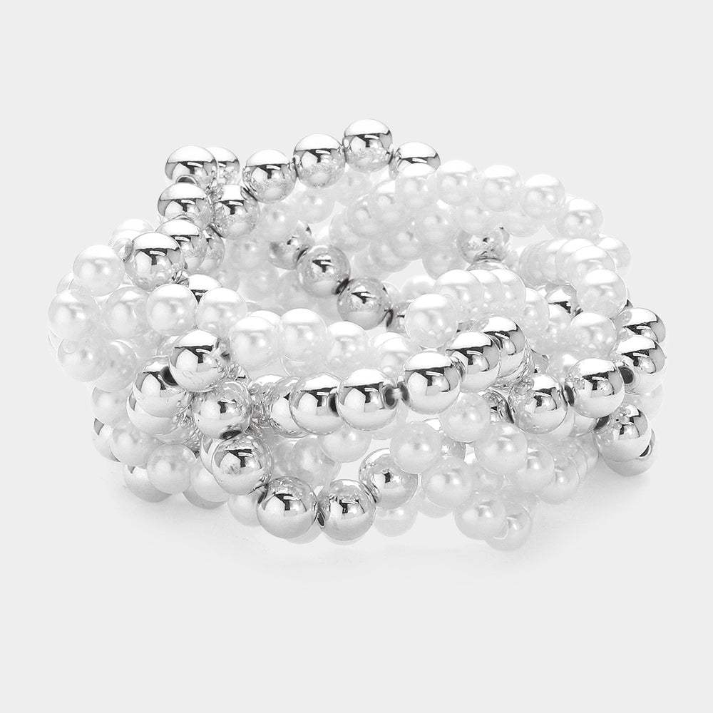 Pearl Metal Ball Beaded Twisted Stretch Bracelet - Madeline Love - Flyclothing LLC