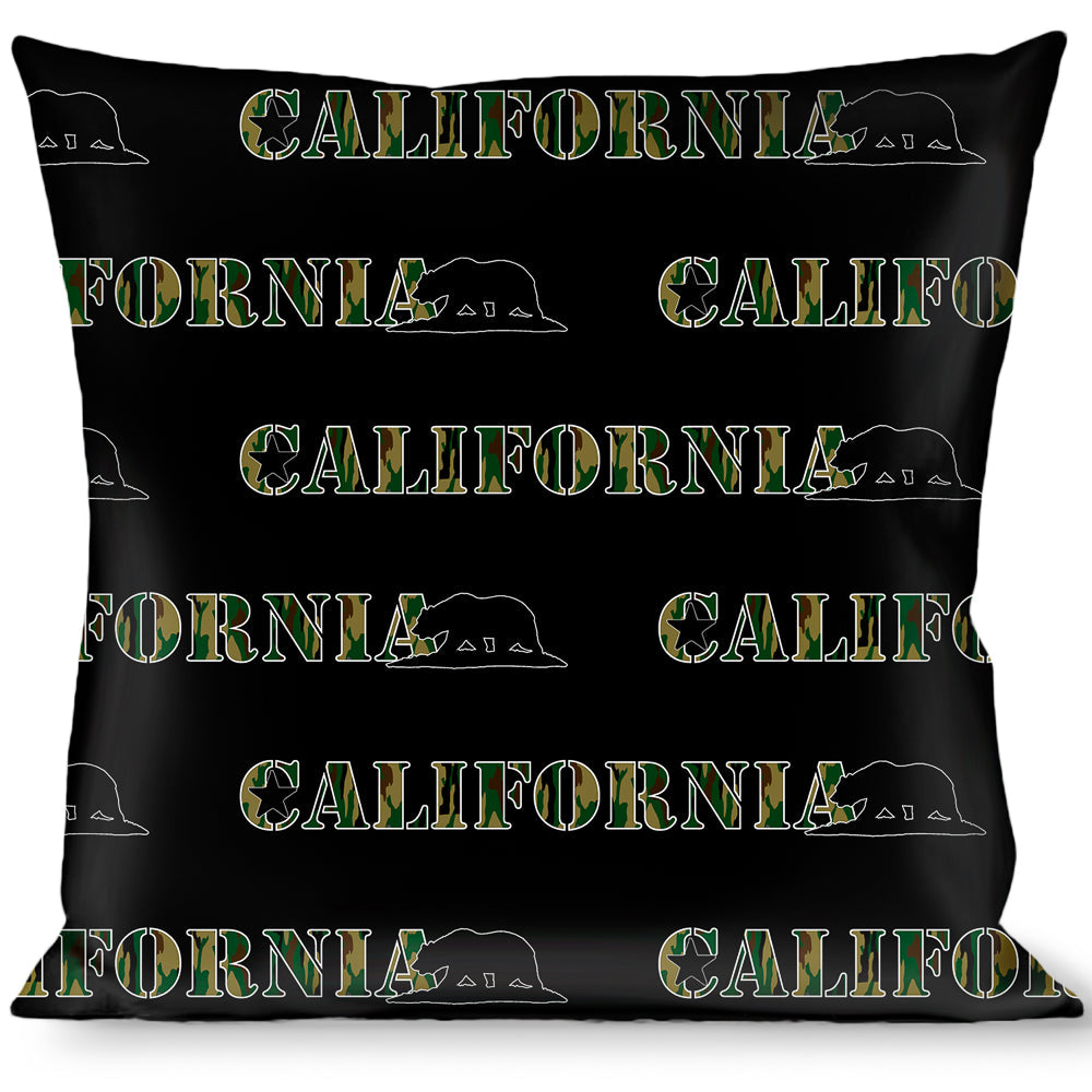 Buckle-Down Throw Pillow - CALIFORNIA/Bear Silhouette Black/Camo Olive - Buckle-Down - Flyclothing LLC