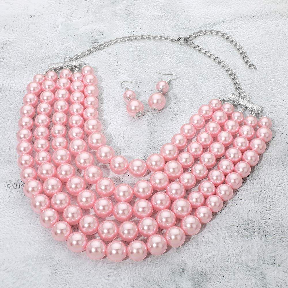 Pearl Beaded Multi Strand Statement Necklace - Madeline Love - Flyclothing LLC