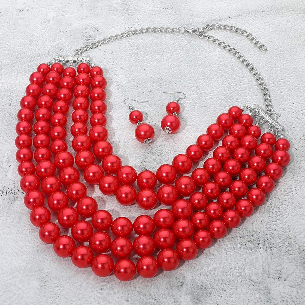 Pearl Beaded Multi Strand Statement Necklace - Madeline Love - Flyclothing LLC