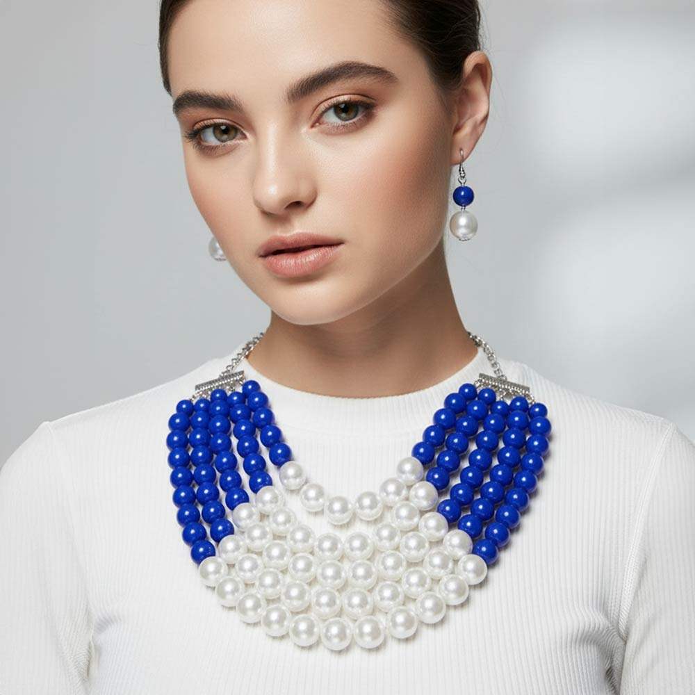Pearl Beaded Multi Strand Statement Necklace - Madeline Love - Flyclothing LLC