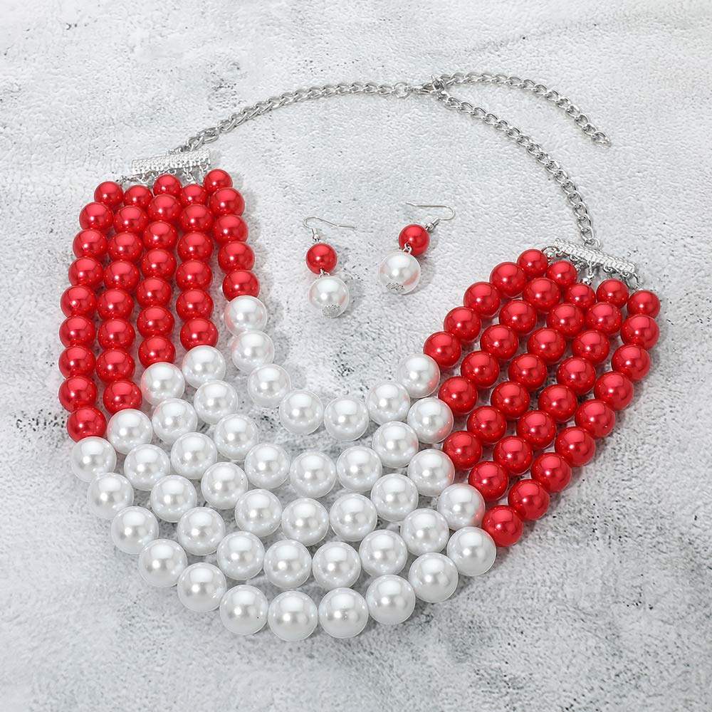 Pearl Beaded Multi Strand Statement Necklace - Madeline Love - Flyclothing LLC
