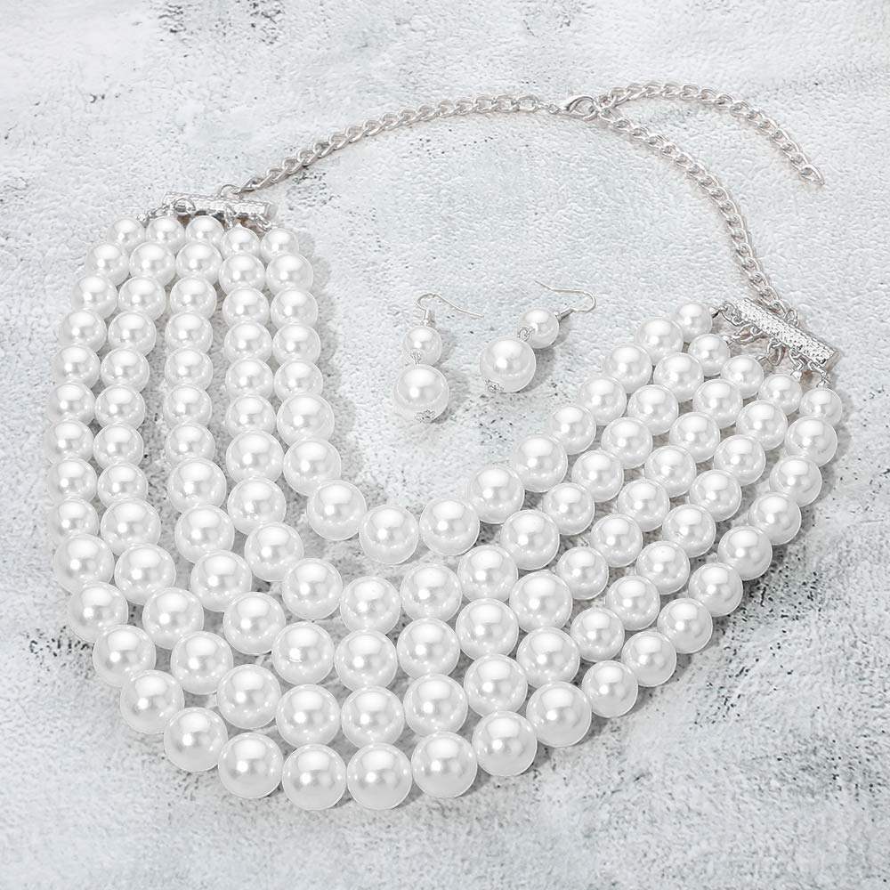 Pearl Beaded Multi Strand Statement Necklace - Madeline Love - Flyclothing LLC