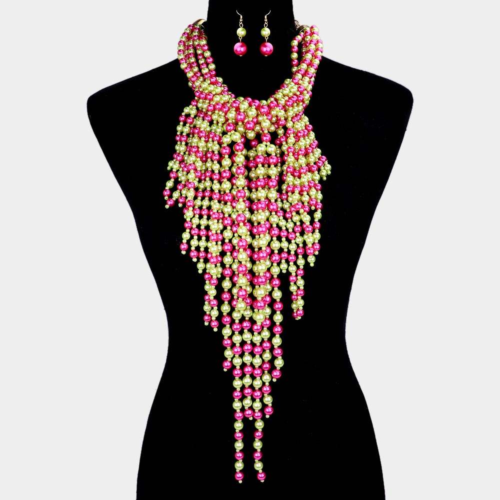 Multi Pearl Strand Statement Necklace - Madeline Love - Flyclothing LLC