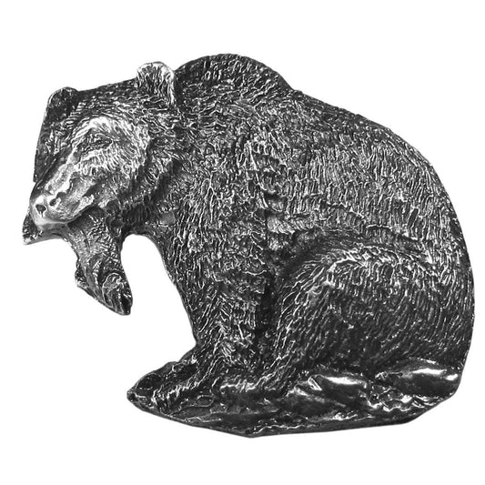 Grizzly Bear with Fish Antiqued Lapel Pin - Siskiyou Originals - Flyclothing LLC