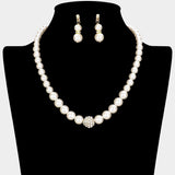 Pave Ball & Pearl Strand Necklace
