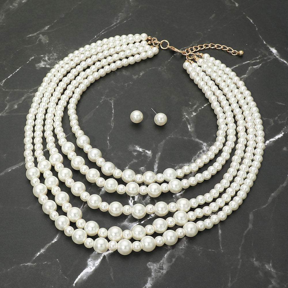 Classic Pearl Beaded Multi Strand Statement Necklace - Madeline Love - Flyclothing LLC