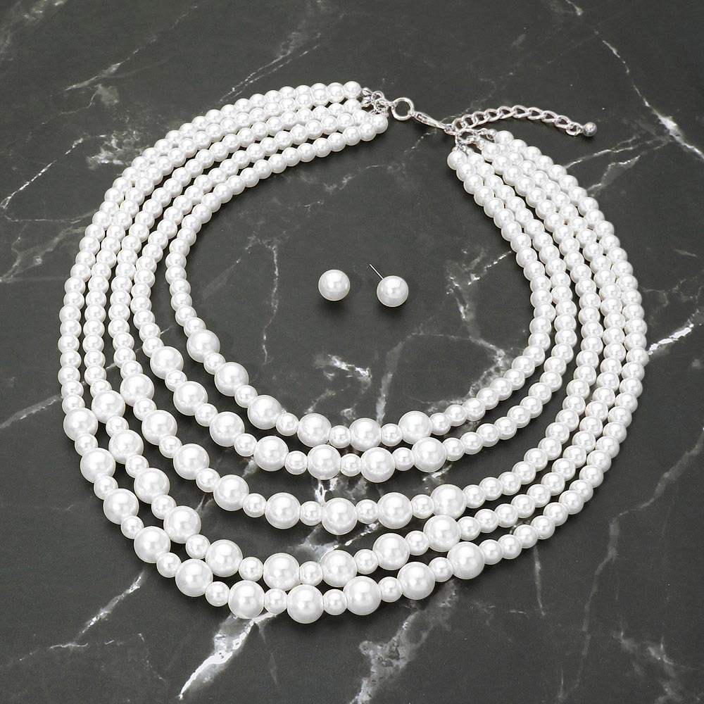 Classic Pearl Beaded Multi Strand Statement Necklace - Madeline Love - Flyclothing LLC