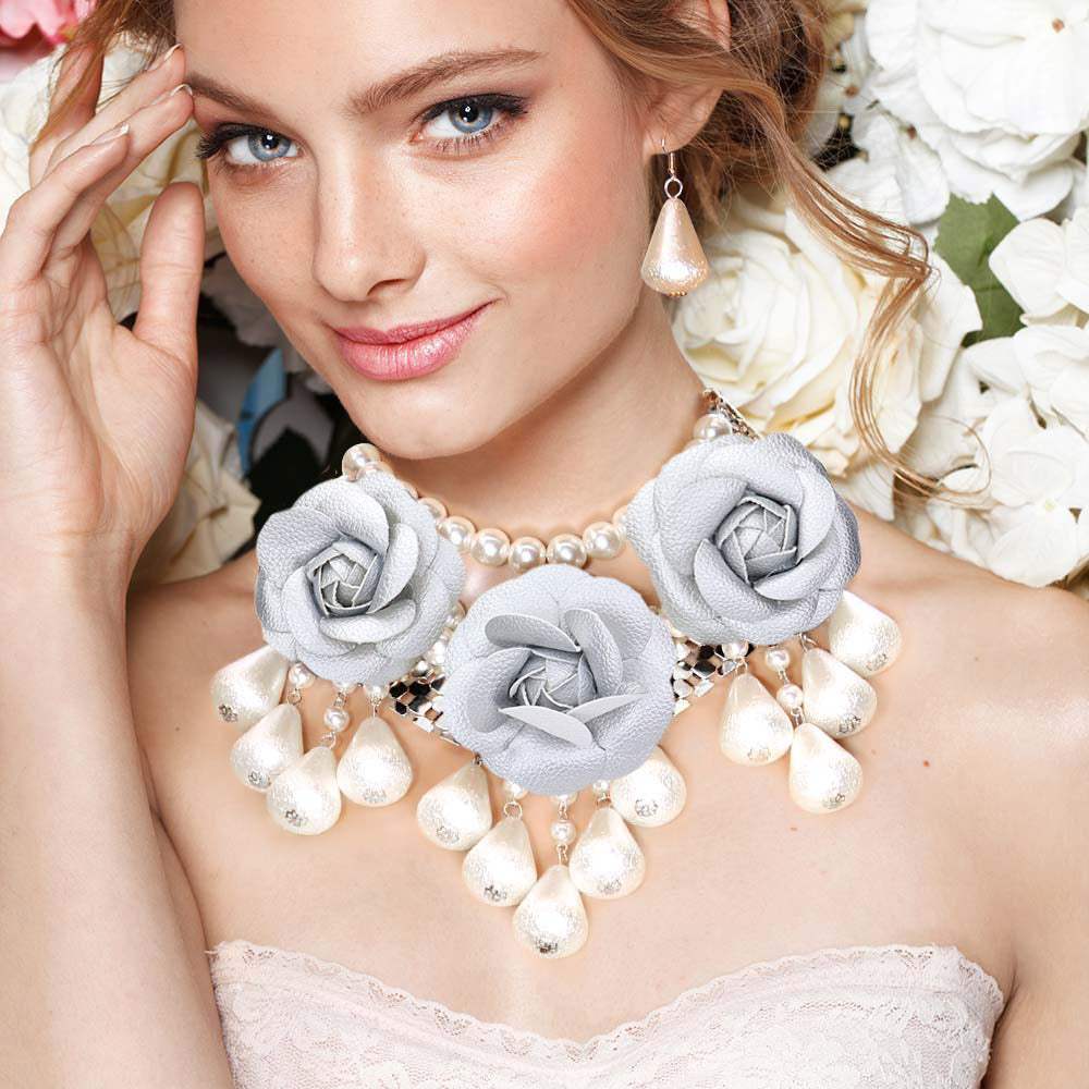 Chunky Rose Pearl Bib Necklace - Madeline Love - Flyclothing LLC