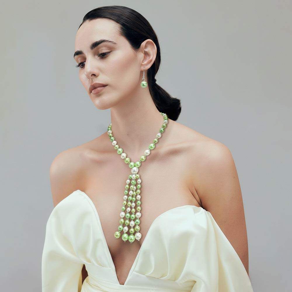 Pearl Cluster Tassel Statement Necklace - Madeline Love - Flyclothing LLC