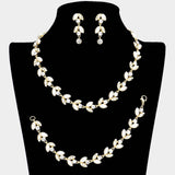 3PCS Crystal Rhinestone Pearl Leaf Cluster Necklace Set - Madeline Love - Flyclothing LLC