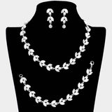 3PCS Crystal Rhinestone Pearl Leaf Cluster Necklace Set - Madeline Love - Flyclothing LLC