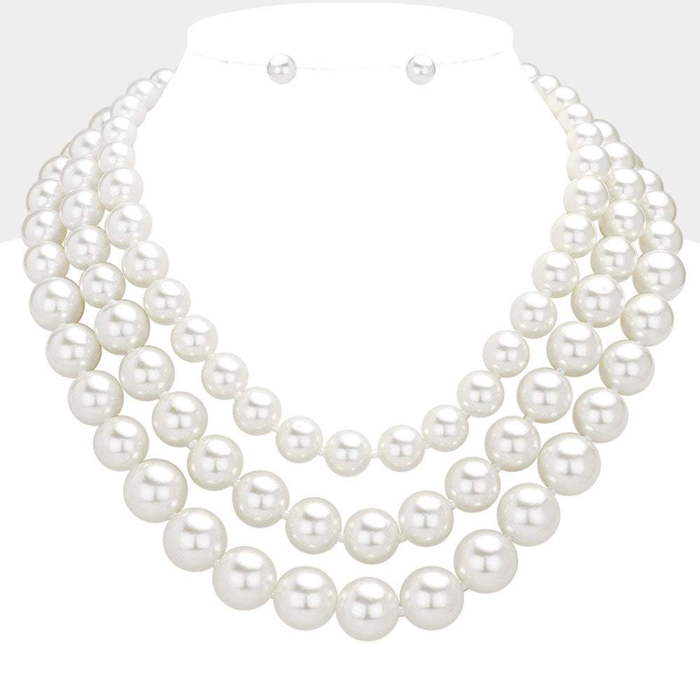Triple Layered Pearl Necklace - Madeline Love - Flyclothing LLC