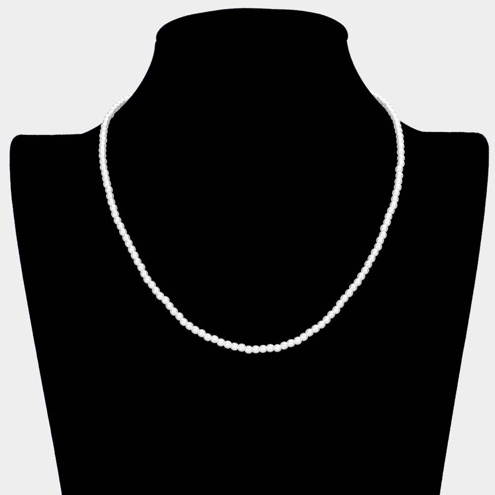White Gold Dipped Brass Metal 3mm Pearl Necklace - Madeline Love - Flyclothing LLC