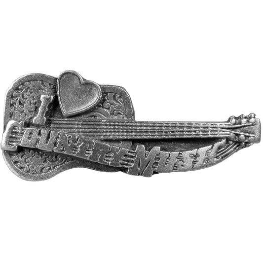 I Love Country Music Guitar Antiqued Lapel Pin - Siskiyou Originals - Flyclothing LLC