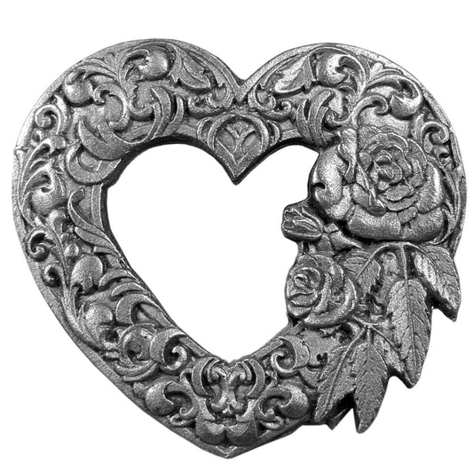 Scroll Heart with Roses Antiqued Lapel Pin - Siskiyou Originals - Flyclothing LLC
